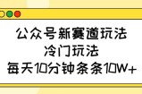 公众号新赛道玩法，冷门玩法，每天10分钟条条10W+