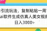 暴力引流玩法，复制粘贴一周1w粉，ai软件生成仿真人美女视频，日入多张