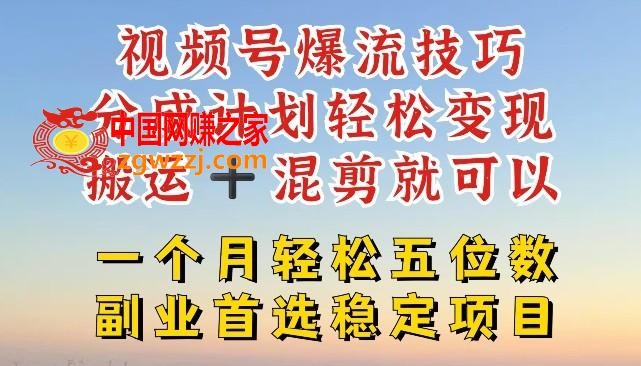 视频号爆流技巧，分成计划轻松变现，搬运 +混剪就可以，一个月轻松五位数稳定项目【揭秘】,视频号爆流技巧，分成计划轻松变现，搬运 +混剪就可以，一个月轻松五位数稳定项目【揭秘】,项目,技巧,轻松,第1张